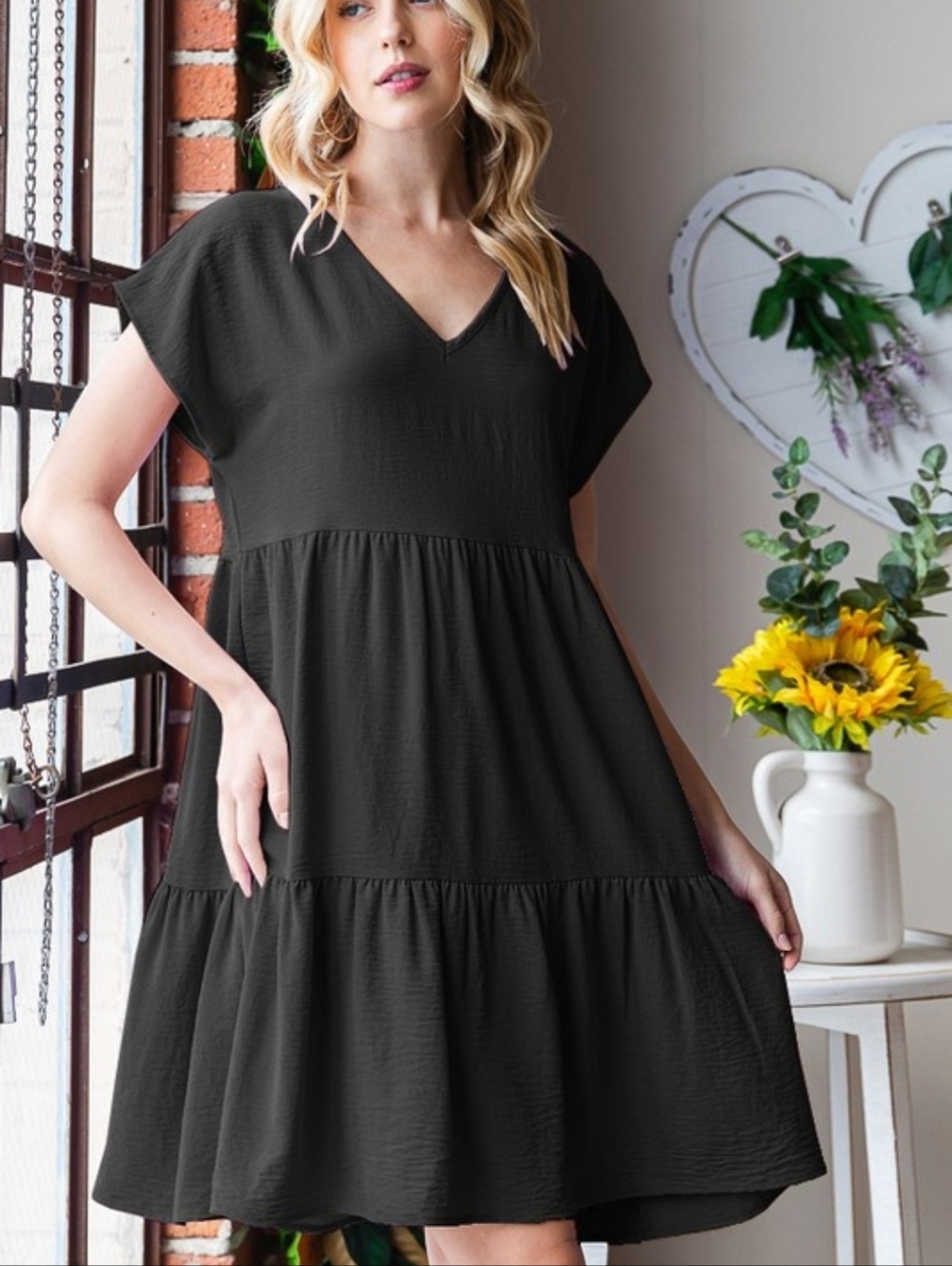 New Heimish Black Woven Tiered Dress